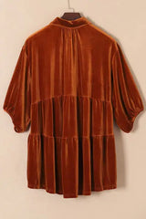 Tiered Button Up Collared Neck Shirt - Trendsi - Flyclothing LLC