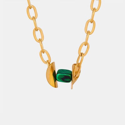Natural Stone Pendant Titanium Steel Necklace - Trendsi