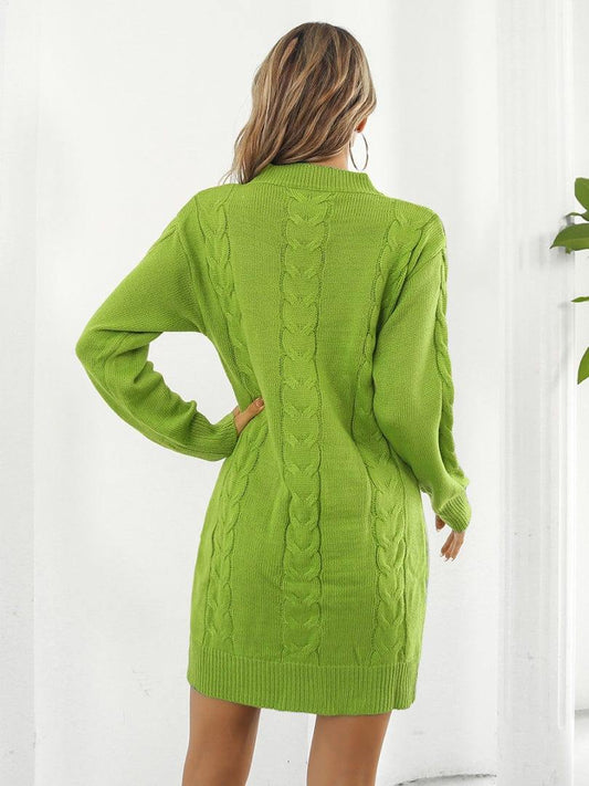 Cable-Knit Round Neck Sweater Dress - Trendsi