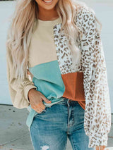 Color Block Leopard Round Neck Sweatshirt - Trendsi - Flyclothing LLC