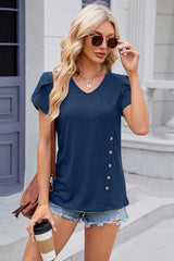 V-Neck Short Sleeve T-Shirt - Trendsi - Flyclothing LLC