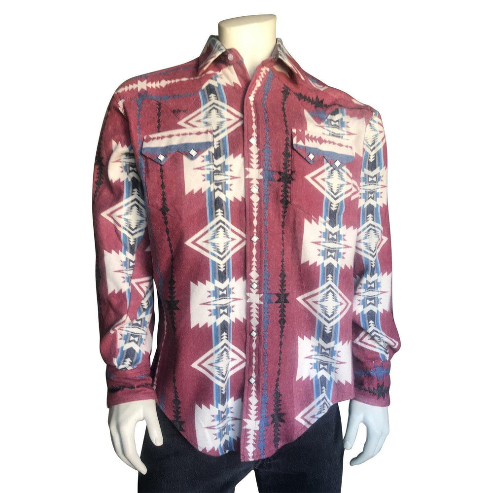 Men's Premium Flannel Jacquard Western Shirt in Red & White - Rockmount Clothing
