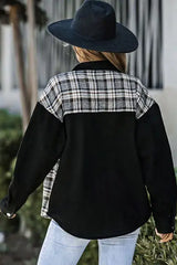 Plaid Pocketed Button Up Denim Jacket - Trendsi - Flyclothing LLC