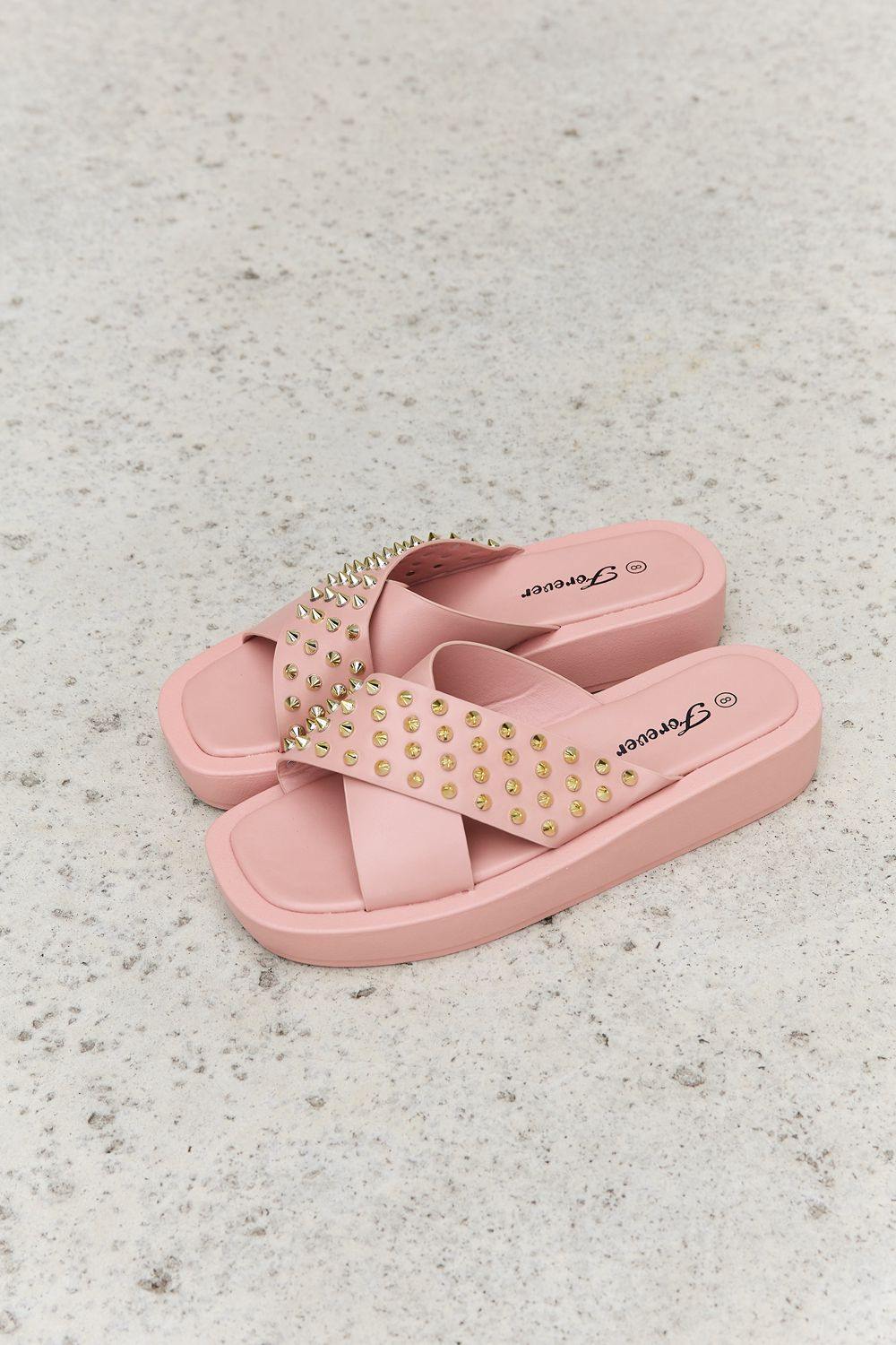 Forever Link Studded Cross Strap Sandals in Blush - Trendsi