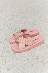 Forever Link Studded Cross Strap Sandals in Blush - Trendsi