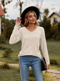 Ribbed V-Neck Long Sleeve Tee - Trendsi