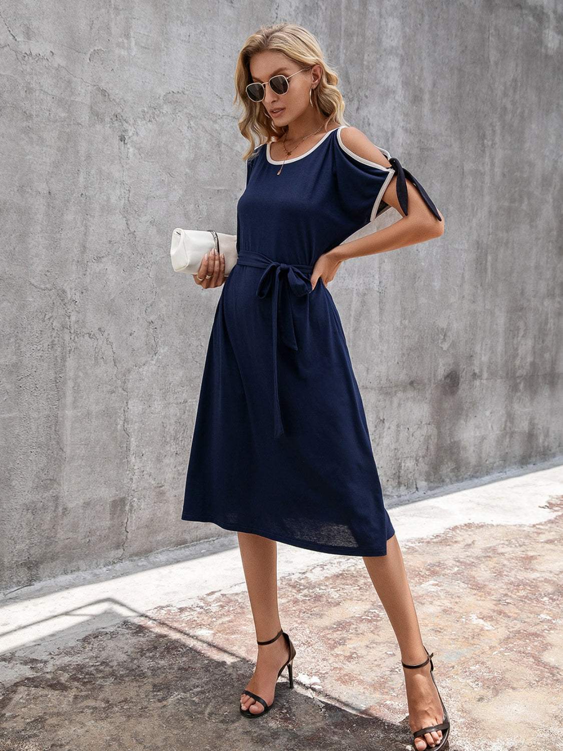 Round Neck Cold Shoulder Dress - Trendsi - Flyclothing LLC