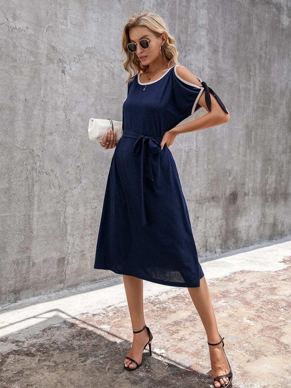 Round Neck Cold Shoulder Dress - Trendsi - Flyclothing LLC