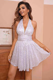 Sequin Halter Neck Mini Dress - Trendsi - Flyclothing LLC