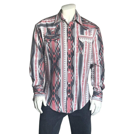 Men's Premium Flannel Jacquard Western Shirt in Grey & Pink - Rockmount Clothing - Flyclothing LLC