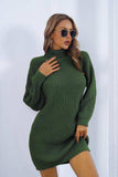 Buttoned Turtleneck Long Sleeve Sweater Dress - Trendsi - Flyclothing LLC