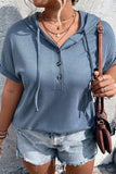 Plus Size Waffle-Knit Half Button Short Sleeve Hoodie - Trendsi - Flyclothing LLC