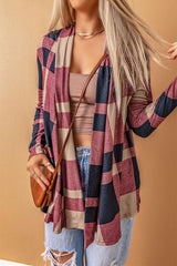 Plaid Open Front Cardigan - Trendsi