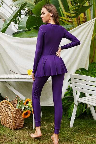 Mock Neck Long Sleeve One-Piece Swimwear - Trendsi - Flyclothing LLC