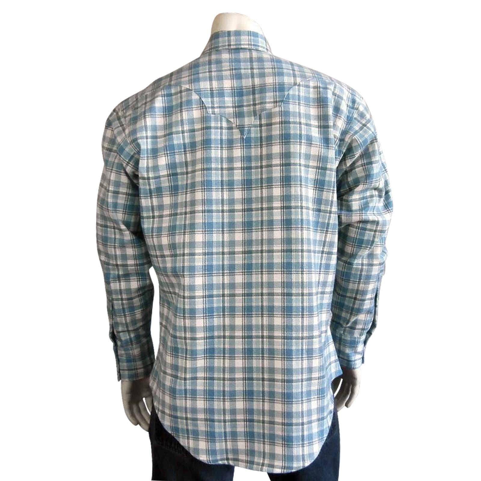 Rockmount Clothing Mens Plush Flannel Dusty Blue Plaid Western Shirt - Rockmount Clothing