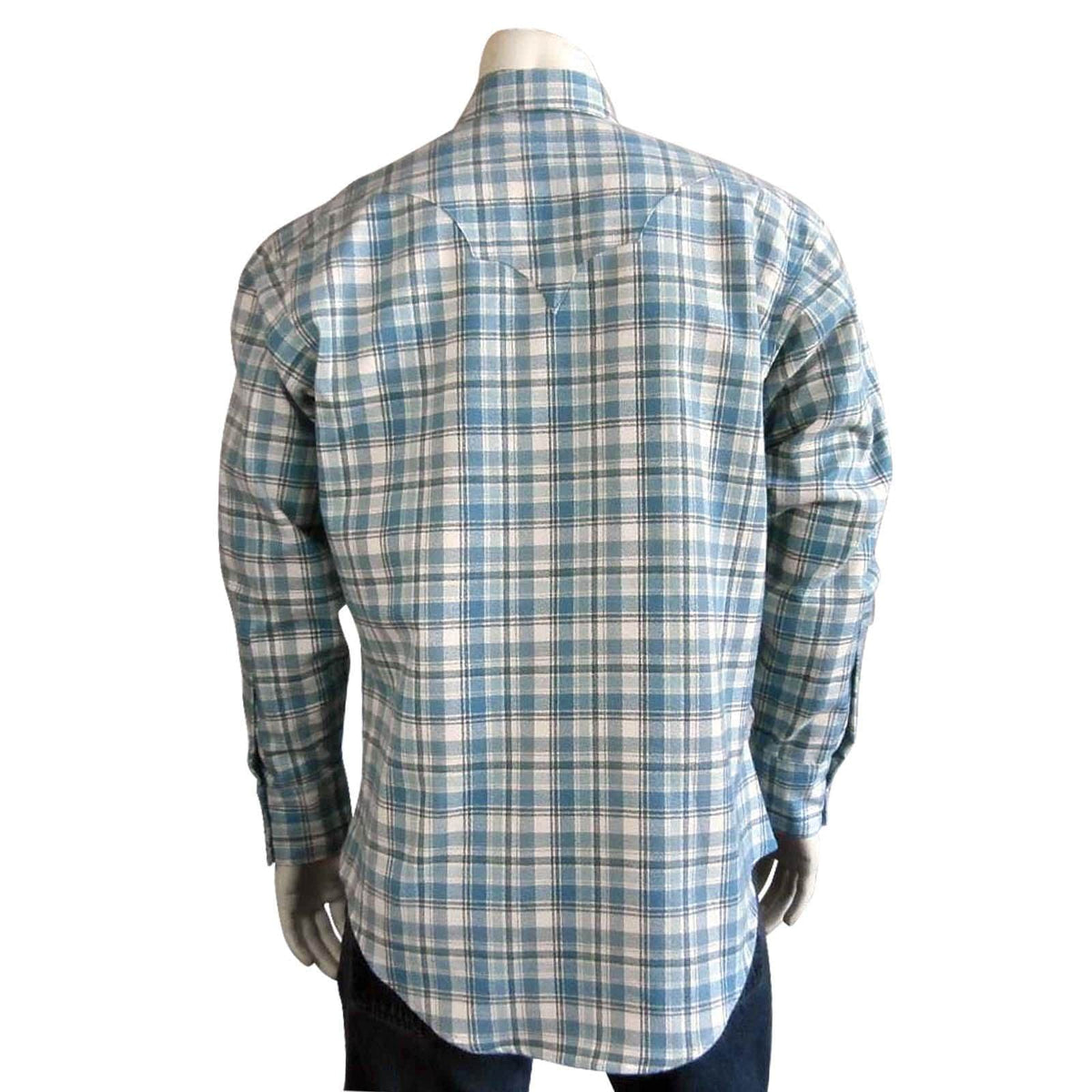 Rockmount Clothing Mens Plush Flannel Dusty Blue Plaid Western Shirt - Rockmount Clothing - Flyclothing LLC