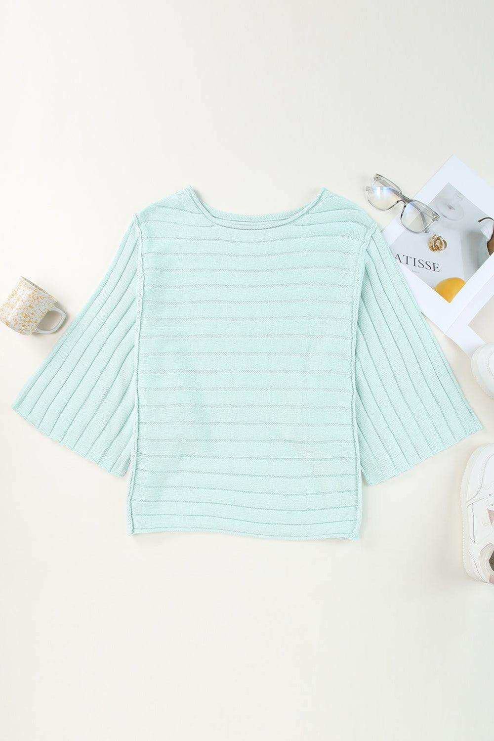 Round Neck Exposed Seams Pullover Sweater - Trendsi - Flyclothing LLC