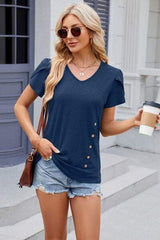 V-Neck Short Sleeve T-Shirt - Trendsi - Flyclothing LLC