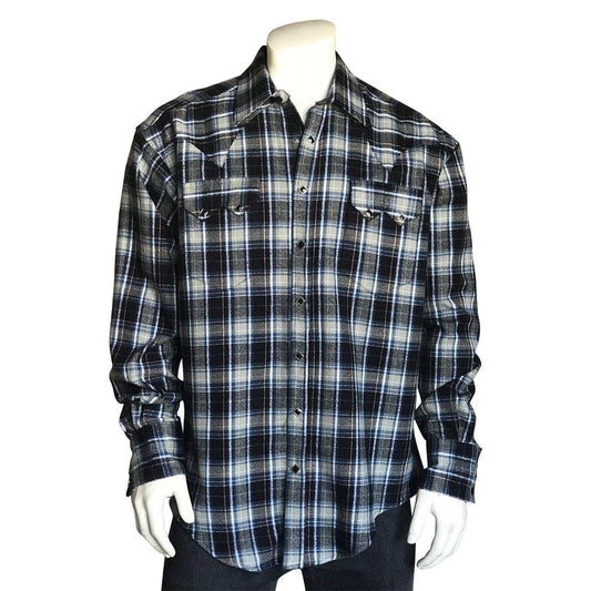 Men's Plush Flannel Black & Grey Plaid Western Shirt - Rockmount Clothing - Flyclothing LLC