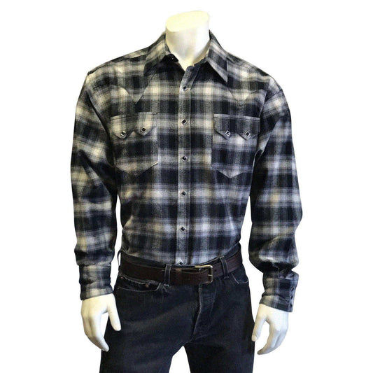 Men's Plush Flannel Black & White Plaid Western Shirt - Rockmount Clothing - Flyclothing LLC