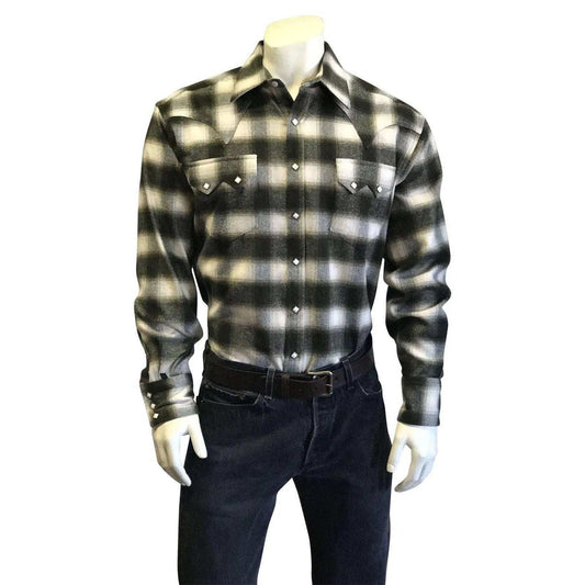 Men's Plush Flannel Green & Beige Plaid Western Shirt - Rockmount Clothing - Flyclothing LLC