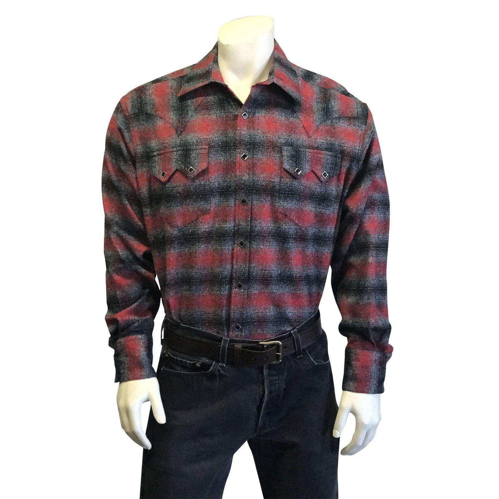 Rockmount Ranch Wear Mens Plush Flannel Red & Grey Plaid Western Shirt - Rockmount Clothing - Flyclothing LLC