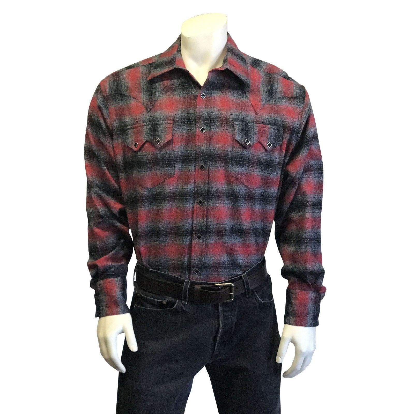 Men's Plush Flannel Red & Grey Plaid Western Shirt - Rockmount Clothing - Flyclothing LLC