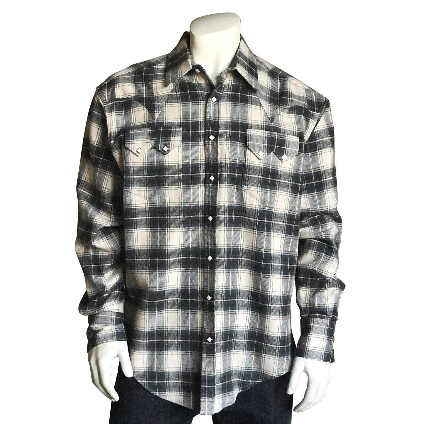 Men's Plush Flannel Sage & Grey Plaid Western Shirt - Rockmount Clothing - Flyclothing LLC