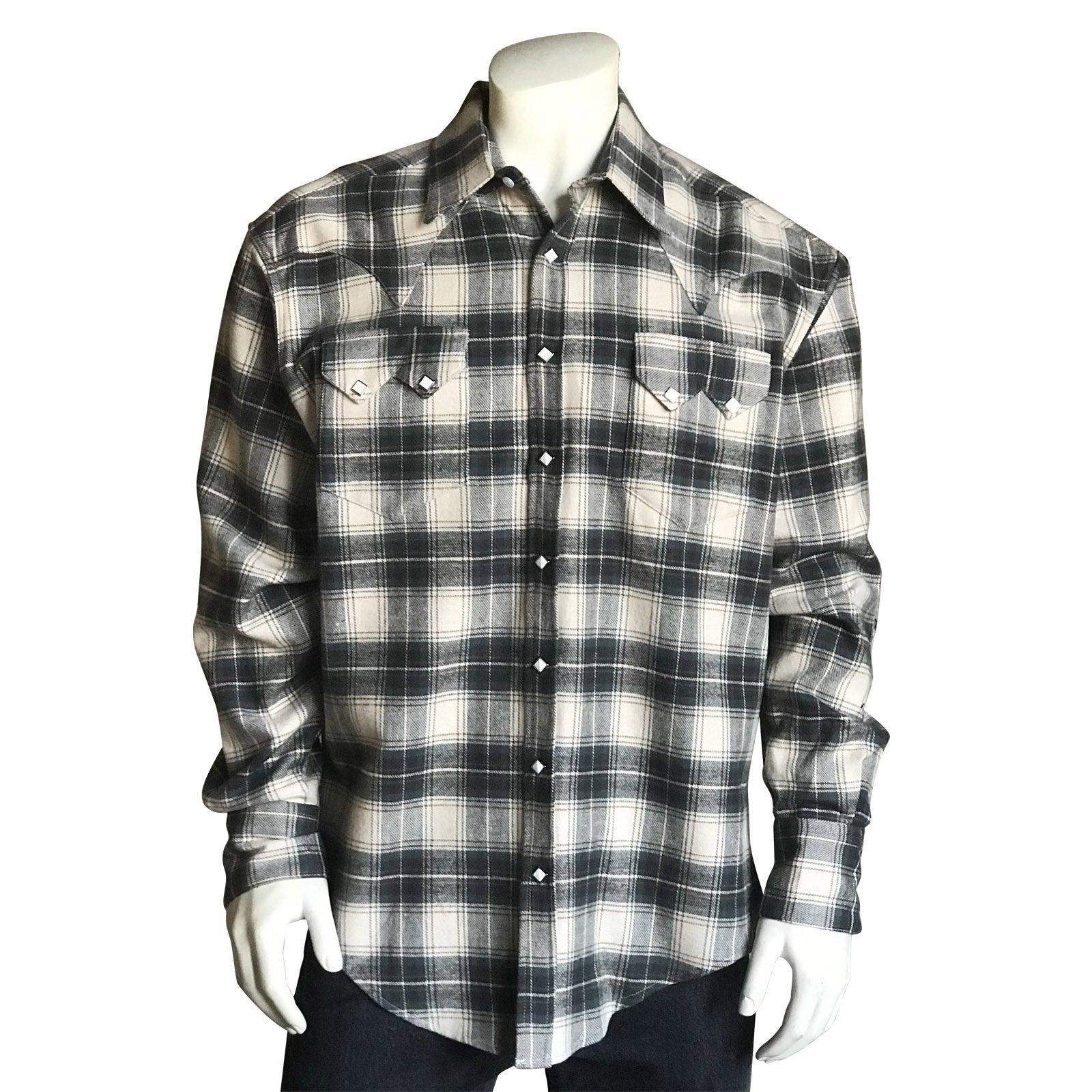 Men's Plush Flannel Sage & Grey Plaid Western Shirt - Rockmount Clothing - Flyclothing LLC