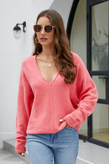 V-Neck Center Seam Sweater - Trendsi - Flyclothing LLC