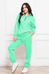 Half Zip Long Sleeve Sweatshirt and Pants Set - Trendsi - Flyclothing LLC