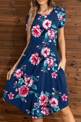Floral Round Neck Short Sleeve Dress - Flyclothing LLC