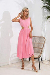 Cutout Ruched Round Neck Tank Dress - Trendsi - Flyclothing LLC