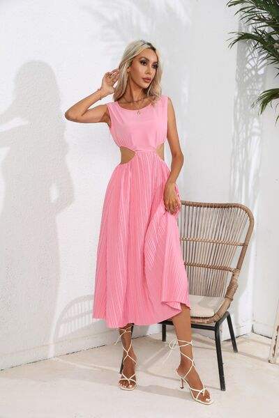 Cutout Ruched Round Neck Tank Dress - Trendsi - Flyclothing LLC