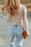 Striped Mock Neck Long Sleeve Top - Trendsi - Flyclothing LLC