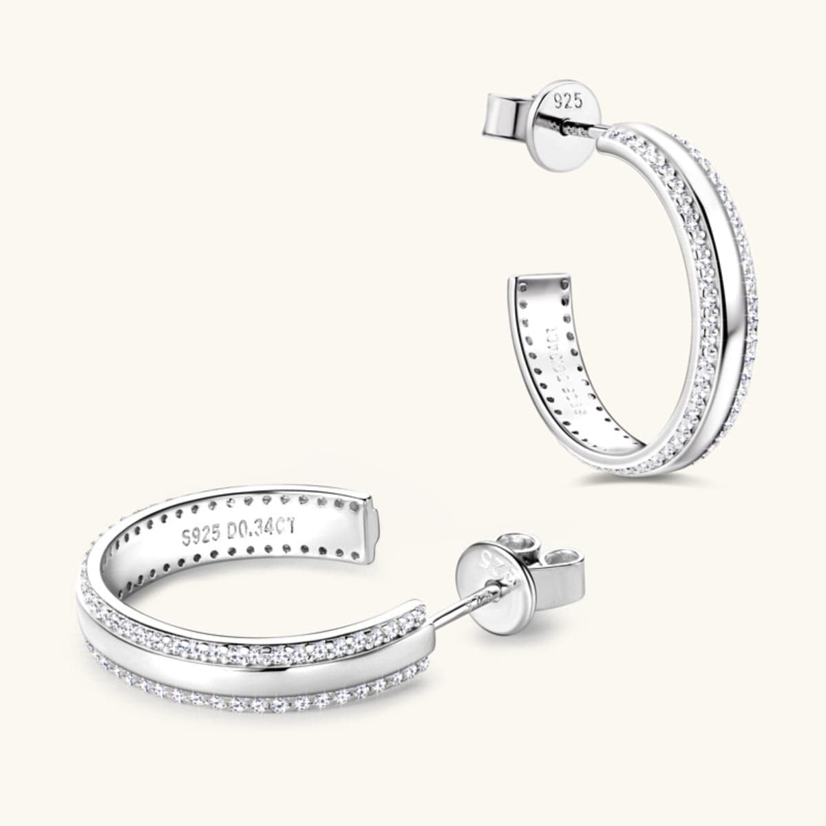 925 Sterling Silver Inlaid Moissanite C-Hoop Earrings - Trendsi