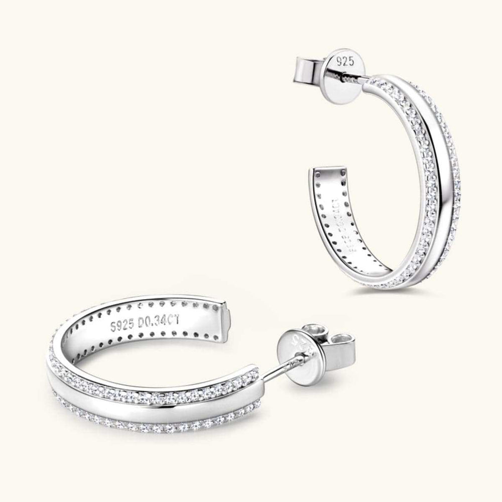 925 Sterling Silver Inlaid Moissanite C-Hoop Earrings - Trendsi - Flyclothing LLC