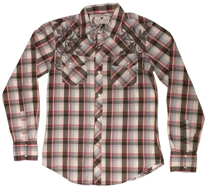 Pop Icon Embroidered Plaid Shirt - Pop Icon Clothing