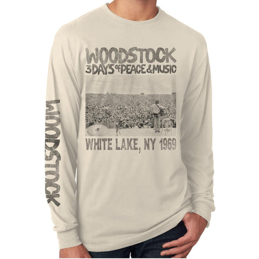 Woodstock Poster Cream Long Sleeve Men's Shirt - Flyclothing LLC
