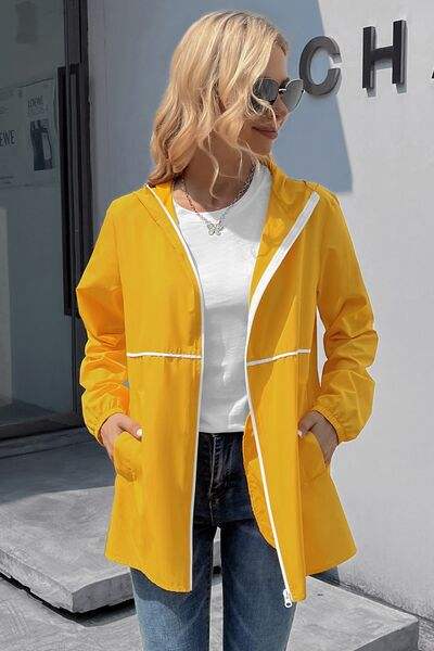 Zip Up Long Sleeve Hooded Watertight Jacket - Trendsi - Flyclothing LLC