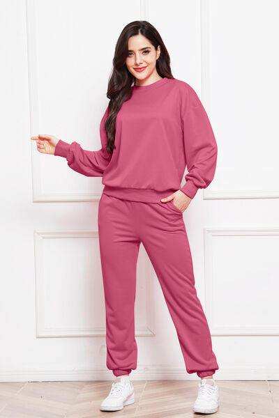 Round Neck Long Sleeve Sweatshirt and Pants Set - Trendsi - Flyclothing LLC