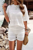 Eyelet Round Neck Top and Shorts Set - Trendsi - Flyclothing LLC