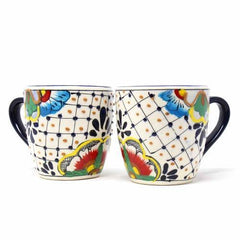 Rounded Mugs - Dots and Flowers, Set of Two - Encantada - Encantada