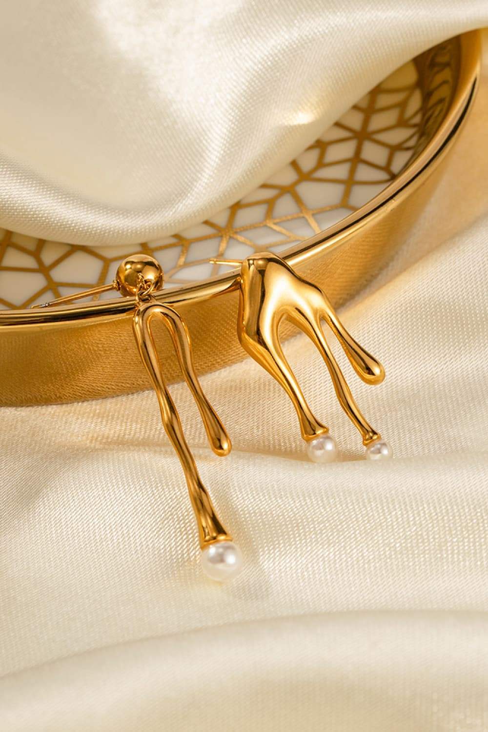 Synthetic Pearl 18K Gold-Plated Dangle Earrings - Trendsi - Flyclothing LLC