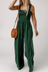 Smocked Square Neck Wide Leg Jumpsuit with Pockets - Trendsi - Flyclothing LLC