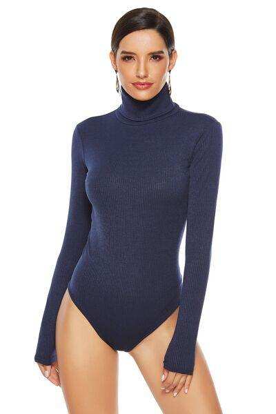 Ribbed Turtleneck Long Sleeve Bodysuit - Trendsi - Flyclothing LLC