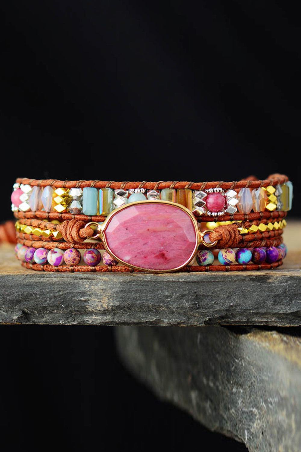 Handmade Crystal Beaded Natural Stone Bracelet - Trendsi