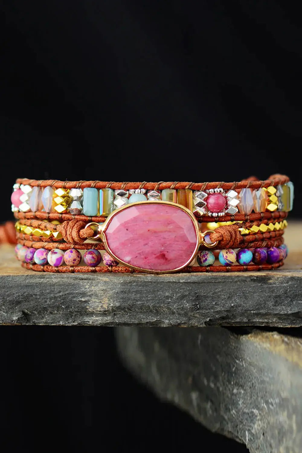 Handmade Crystal Beaded Natural Stone Bracelet - Trendsi - Flyclothing LLC