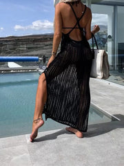 Openwork Slit Cutout Wide Strap Dress - Trendsi