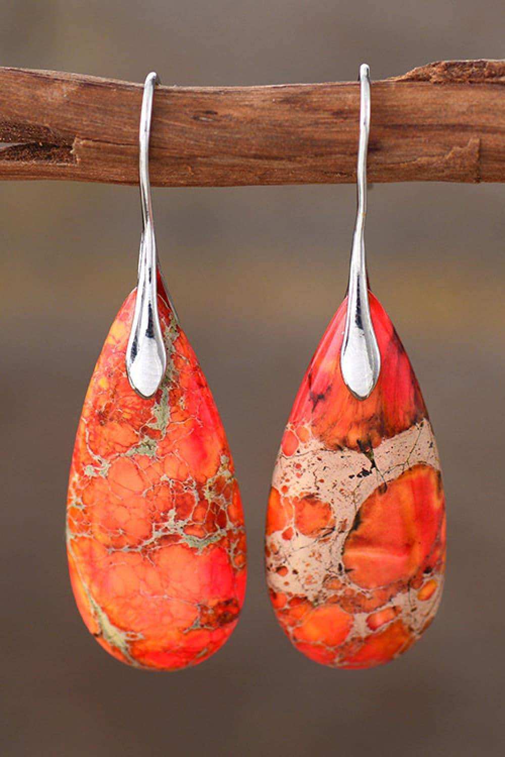 Handmade Teardrop Shape Natural Stone Dangle Earrings - Trendsi - Flyclothing LLC